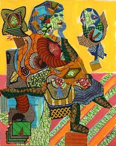 Athena : acrylic and fabric collage